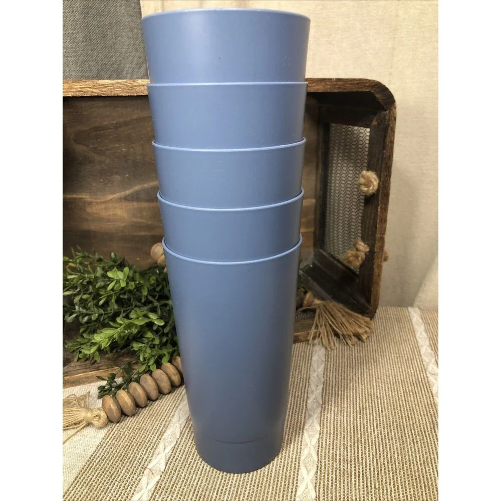 Ikea 24oz VITABBORRE Your Go Anywhere Blue Plastic Tumbler- Set of 5